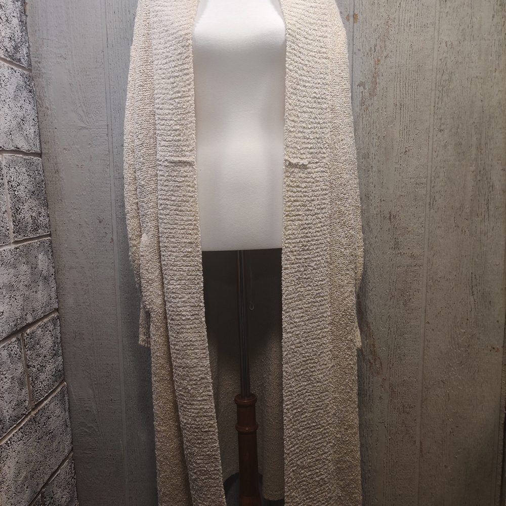 Vintage SIDEFFECTS Cream Off-white Fuzzy Knit Duster Sweater Womens L Large - Picture 13 of 13